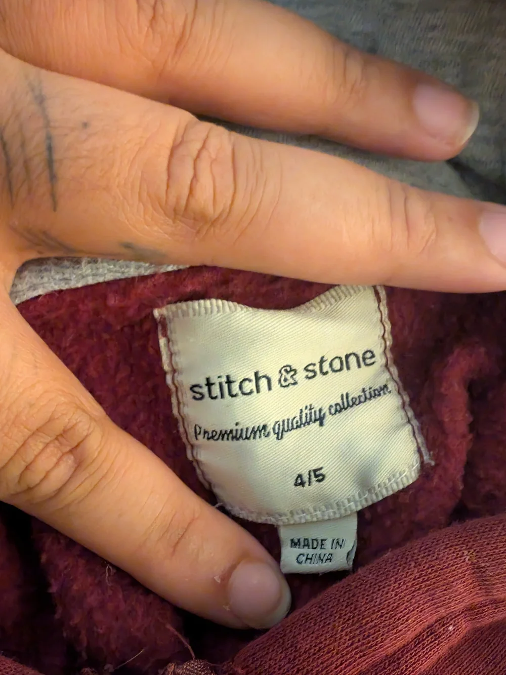 Stitch & Stone Maroon Hoodie with Gray Lining